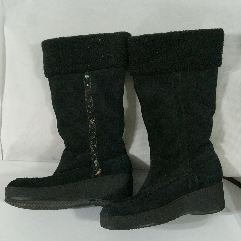 Steve Madden Seminole Black Suede Beaded Boots - size 7.5